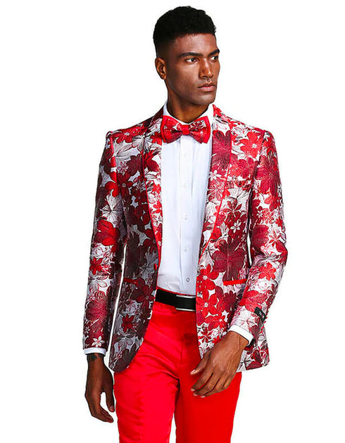 Red Paisley Jacket mens Paisley Shawl Prom Tuxedo Blazer in Red - AlbertoNardoniStore