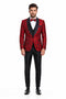 Men's One Button Slim Fit Shiny Paisley Red Prom Tuxedo