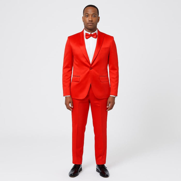 Red Satin Tuxedo Set â€“ 4-Piece Statement for Weddings & Proms
