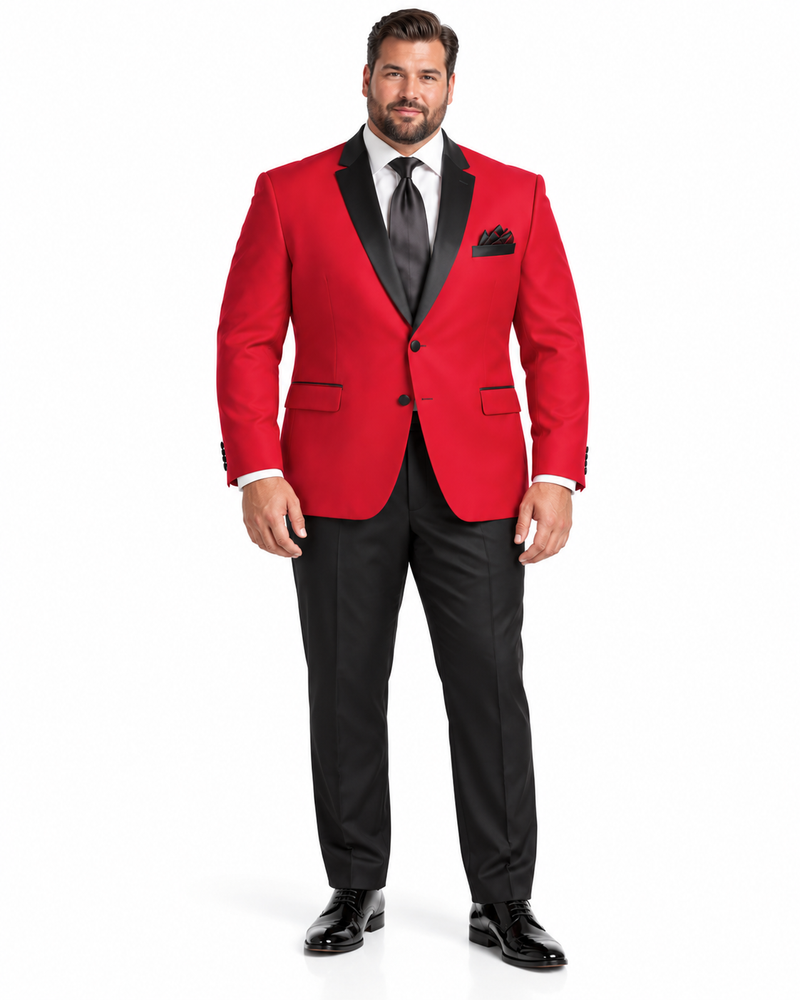 Red Tuxedo Jacket with Black Notch Lapel Trousers