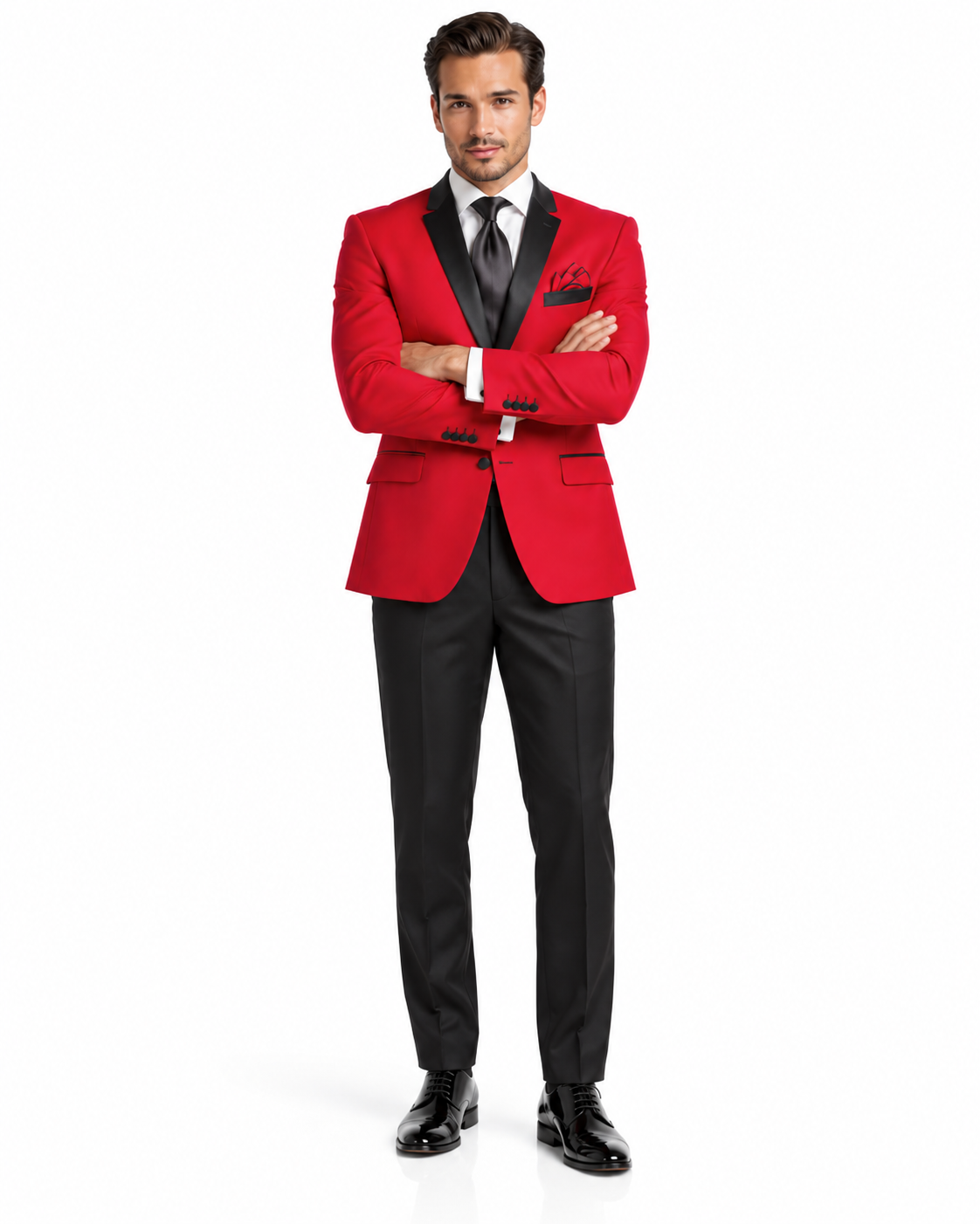 Red Tuxedo Jacket with Black Notch Lapel Trousers