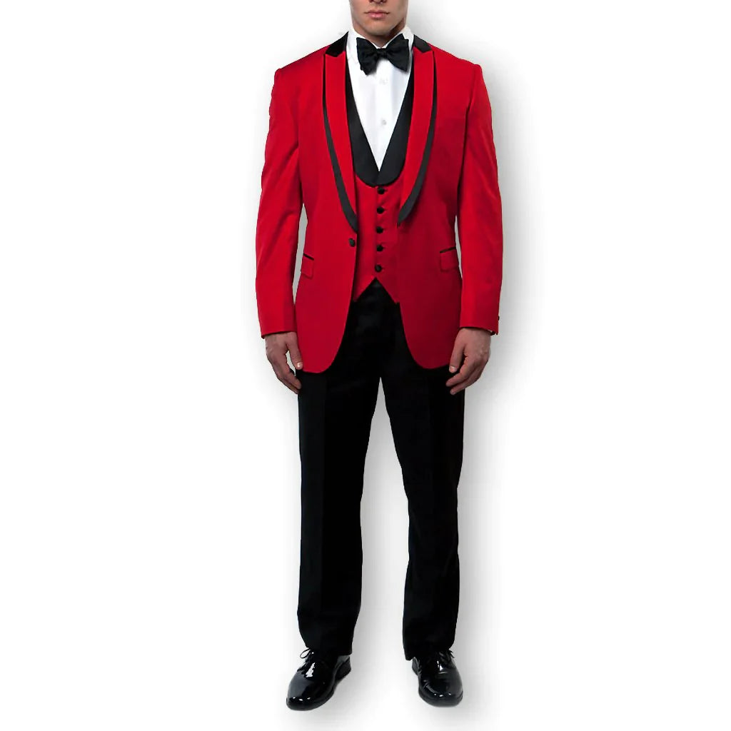 Red Tuxedo Slim Fit Black Peak Shawl Lapel One Button3 Piece Set ...