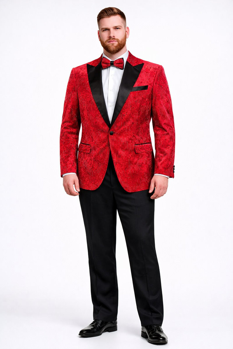 Men’s Red Velvet Studded Prom Tuxedo Jacket – Wedding and Formal Wear