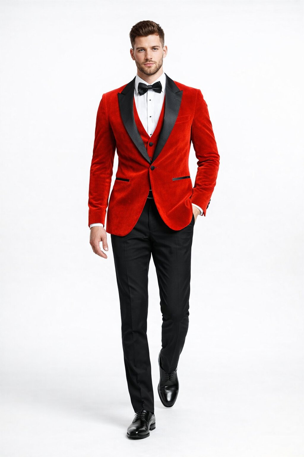 Mens Designer Velvet Tuxedo Jacket in Red