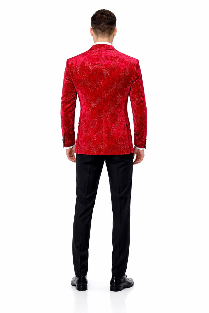 Men’s Red Velvet Studded Prom Tuxedo Jacket – Wedding and Formal Wear