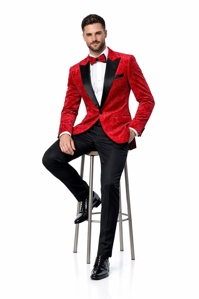 Men’s Red Velvet Studded Prom Tuxedo Jacket – Wedding and Formal Wear
