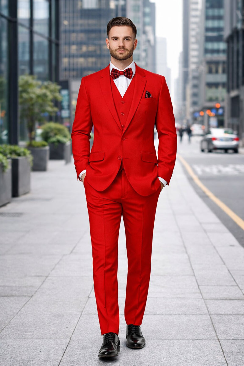 Mens 2 Button Modern Fit 3-Piece Suit in Red – Vested Formal Suit