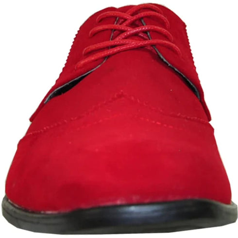 Mens Vegan Suede Wedding & Prom Wingtip Lace Up Dress Shoe in Red