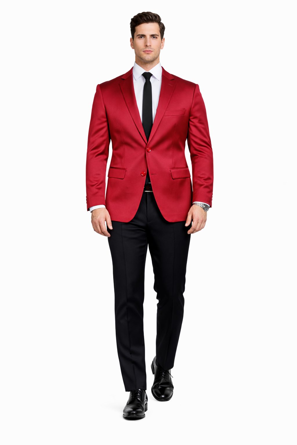 Men’s Slim Fit Red Satin Blazer – Elegant Two-Button Formal Suit Jacket for Weddings, in Red Color