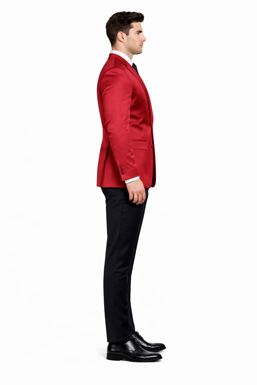 Men’s Slim Fit Red Satin Blazer – Elegant Two-Button Formal Suit Jacket for Weddings, in Red Color