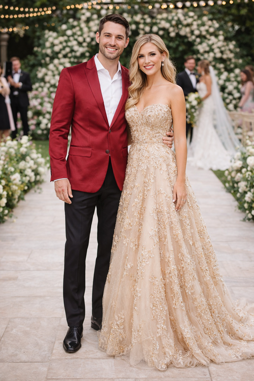 Men’s Slim Fit Red Satin Blazer – Elegant Two-Button Formal Suit Jacket for Weddings, in Red Color