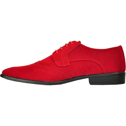 Mens Vegan Suede Wedding & Prom Wingtip Lace Up Dress Shoe in Red