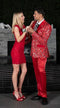 Mens Shiny Stretch Pants Solid Color Slim Fit Sateen Flashy Metallic Slacks in Color "Red"
