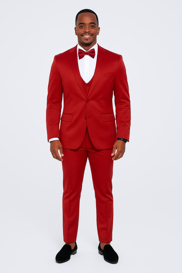 Burgundy Satin Tuxedo Set â€“ 4-Piece Ensemble for Weddings & Proms