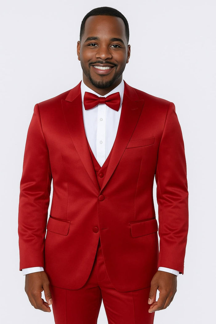 Burgundy Satin Tuxedo Set â€“ 4-Piece Ensemble for Weddings & Proms