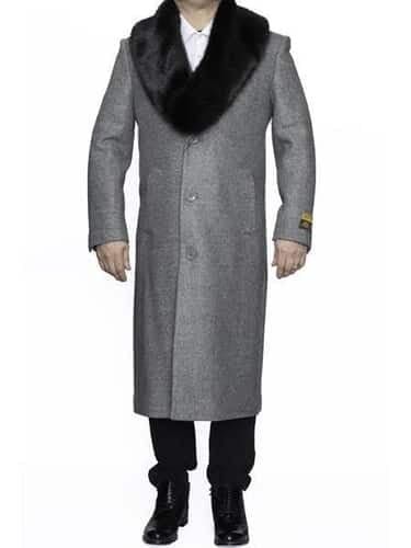 Mens Black Overcoat With Fur Collar For Sale