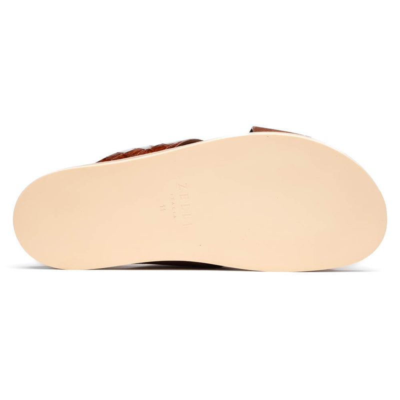 Zelli Rena Sueded Goatskin & Embossed Crocodile Slide in Cognac