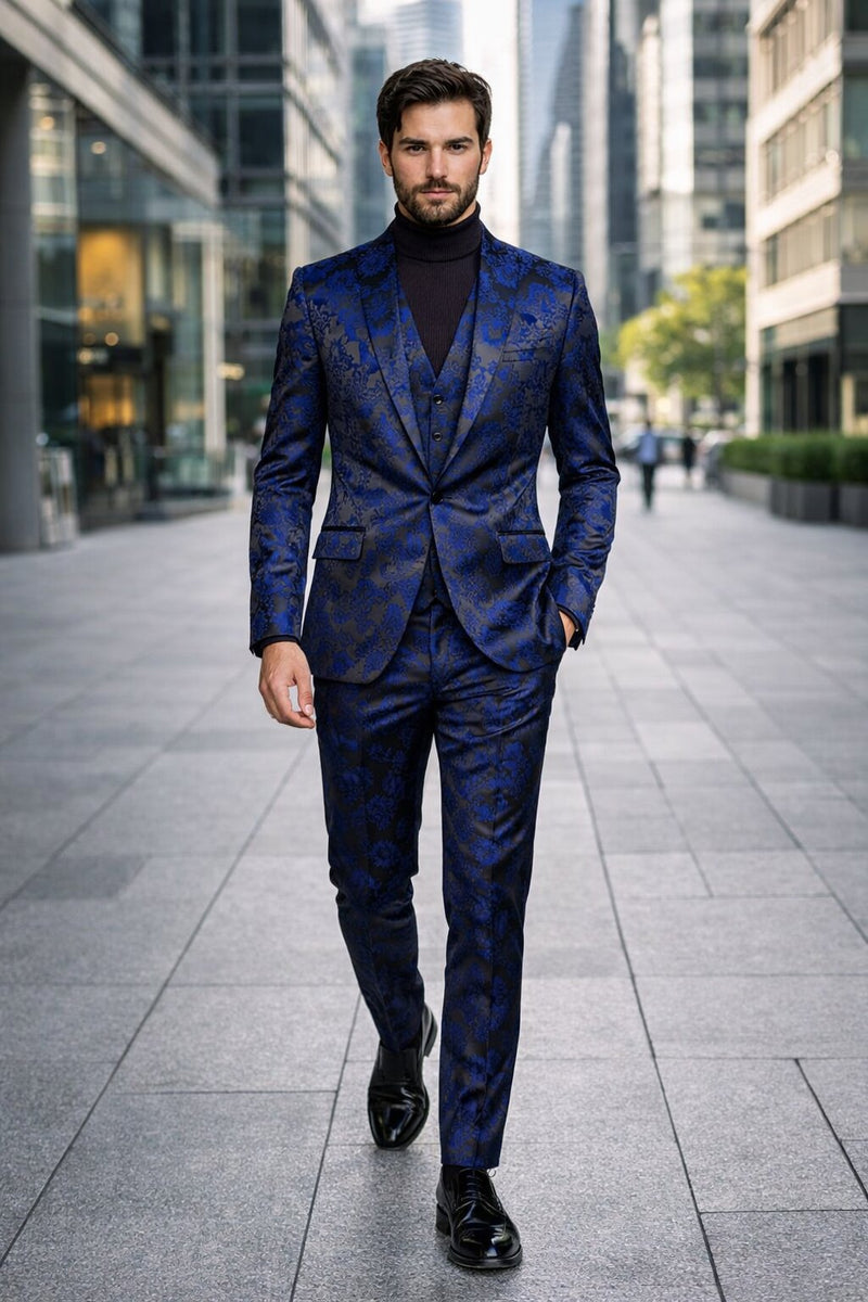 Retro Paris Suits Mens Suit Navy Blue