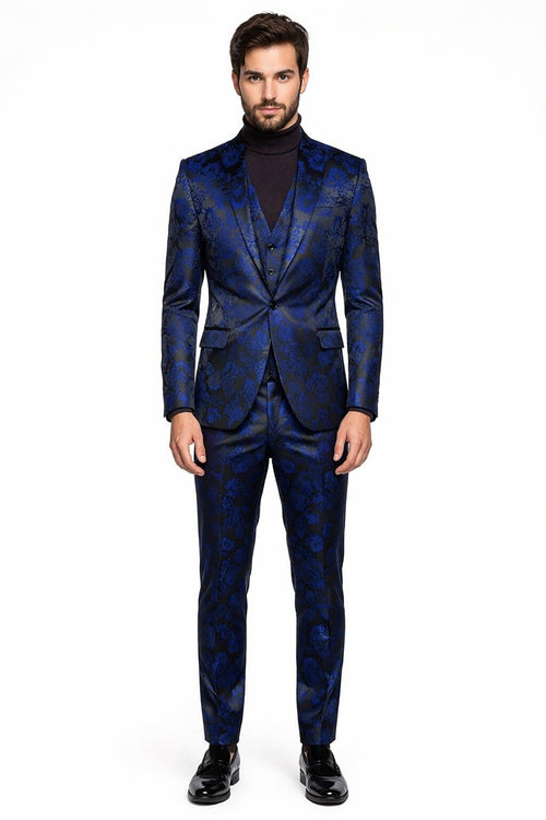 Retro Paris Suits Mens Suit Navy Blue