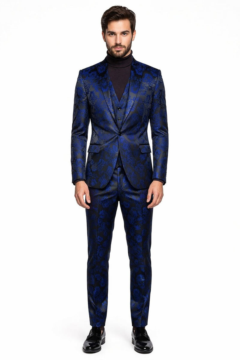 Retro Paris Suits Mens Suit Navy Blue