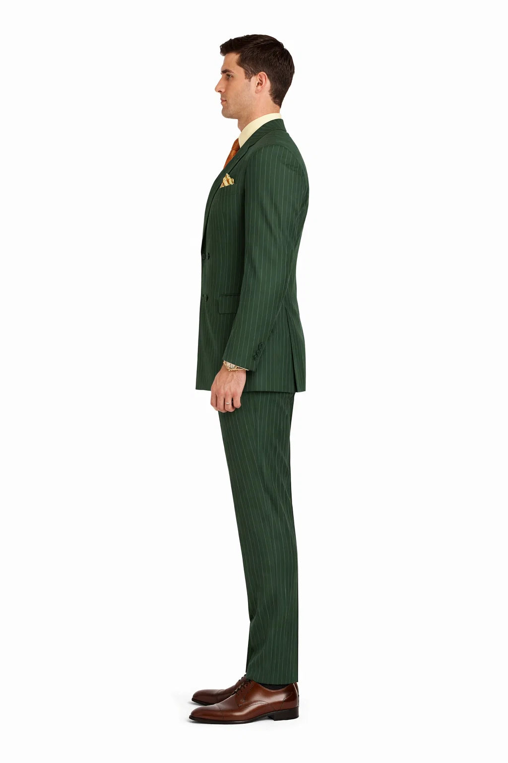 Rockefeller Collection - Double Breasted Stripe Suit Hunter Green Regular Fit 2 Piece