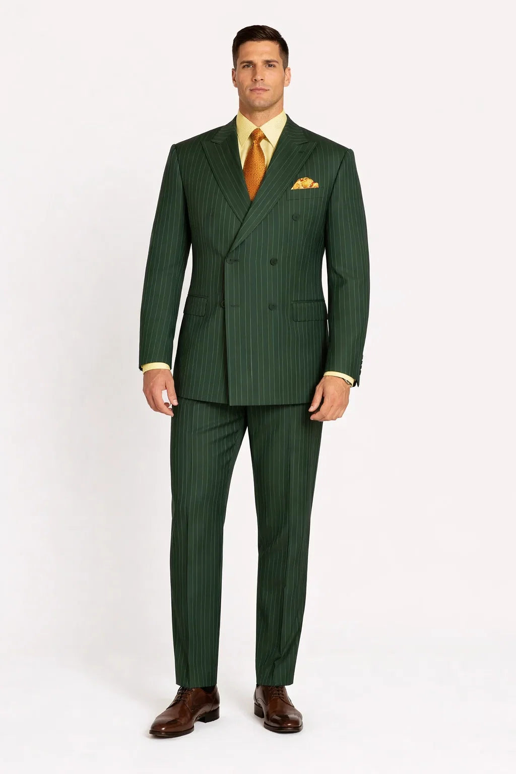Rockefeller Collection - Double Breasted Stripe Suit Hunter Green Regular Fit 2 Piece