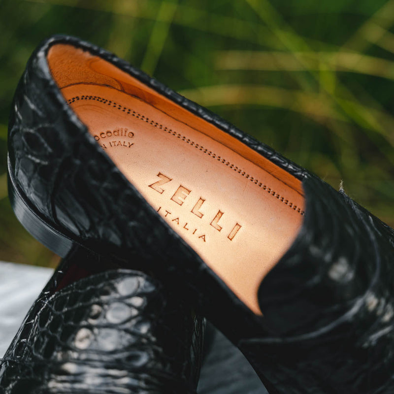 Zelli Roma Genuine Caiman Crocodile Penny Loafer in Black