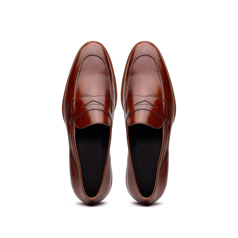 Zelli Roma Hand-Burnished Calfskin Penny Loafers in Cognac