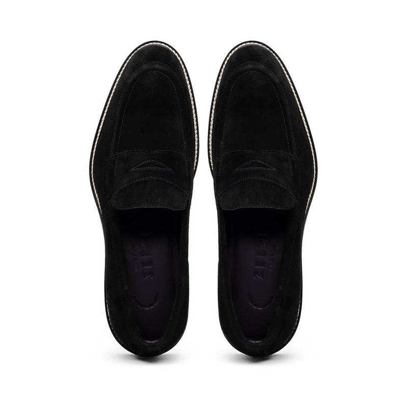 Zelli Roma Versatile Italian Suede Penny Loafers in Black
