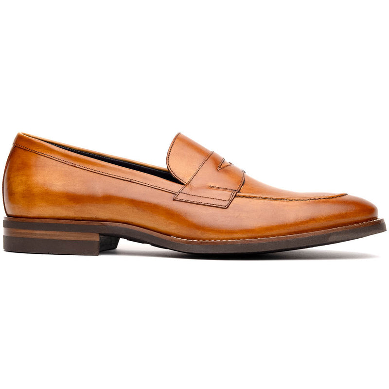 Zelli Roma Hand-Burnished Calfskin Penny Loafers in Camel