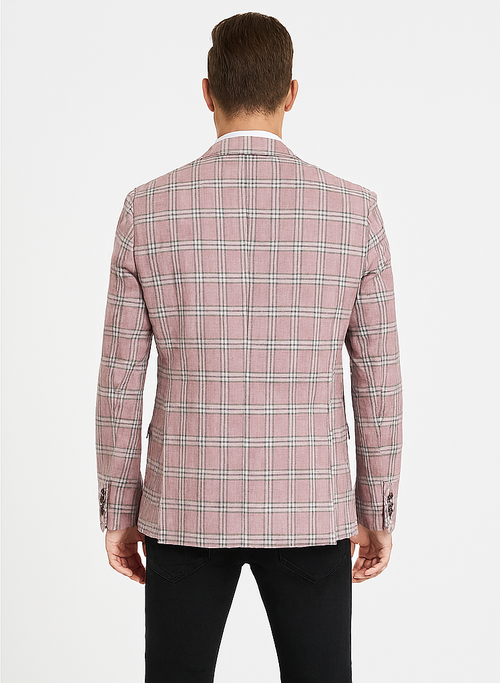 "Rose Pink Double Windowpane Sport Coat - Men's Two Button Business Casual"
