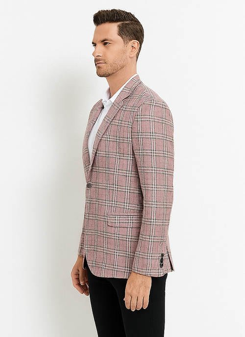 "Rose Pink Double Windowpane Sport Coat - Men's Two Button Business Casual"