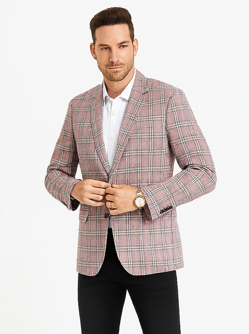 "Rose Pink Double Windowpane Sport Coat - Men's Two Button Business Casual"