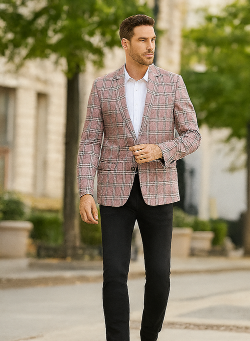 "Rose Pink Double Windowpane Sport Coat - Men's Two Button Business Casual"