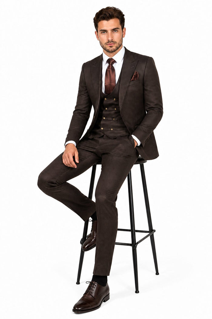 Rossi Man BOND RM1753 Slim Fit 3-Piece Suit - 1-Button Peak Lapel, Modern Formalwear for Men