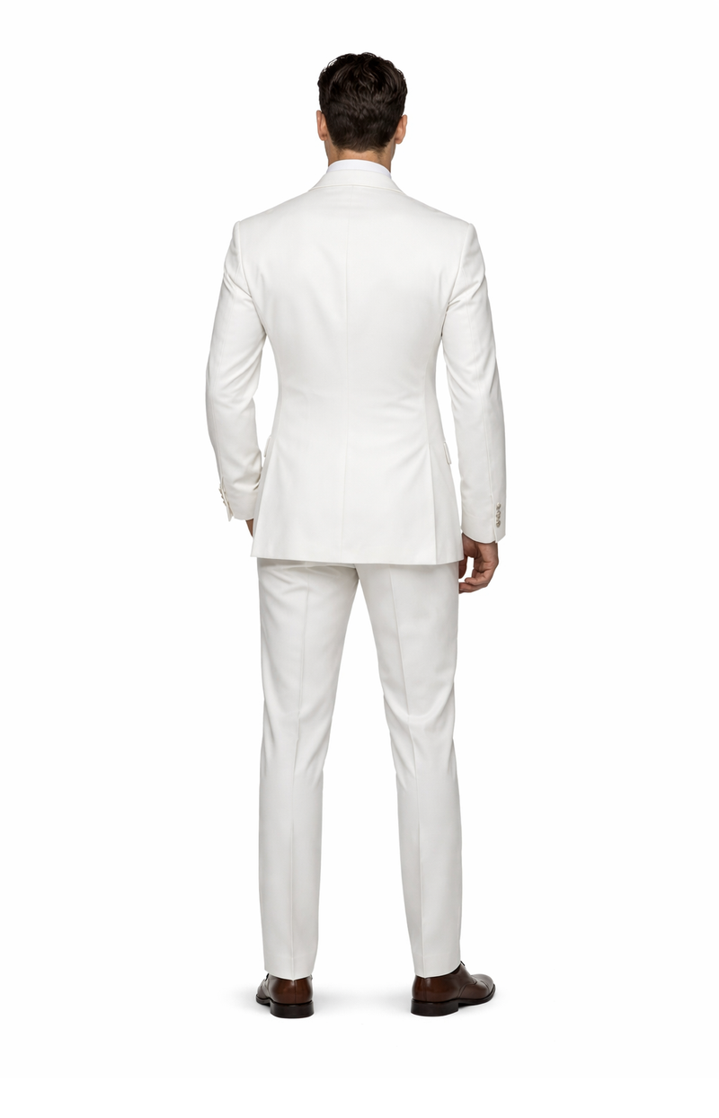 Rossi Man BOND RM1770 Slim Fit 3-Piece White Suit 1-Button Peak Lapel, Stylish Mens Formalwear
