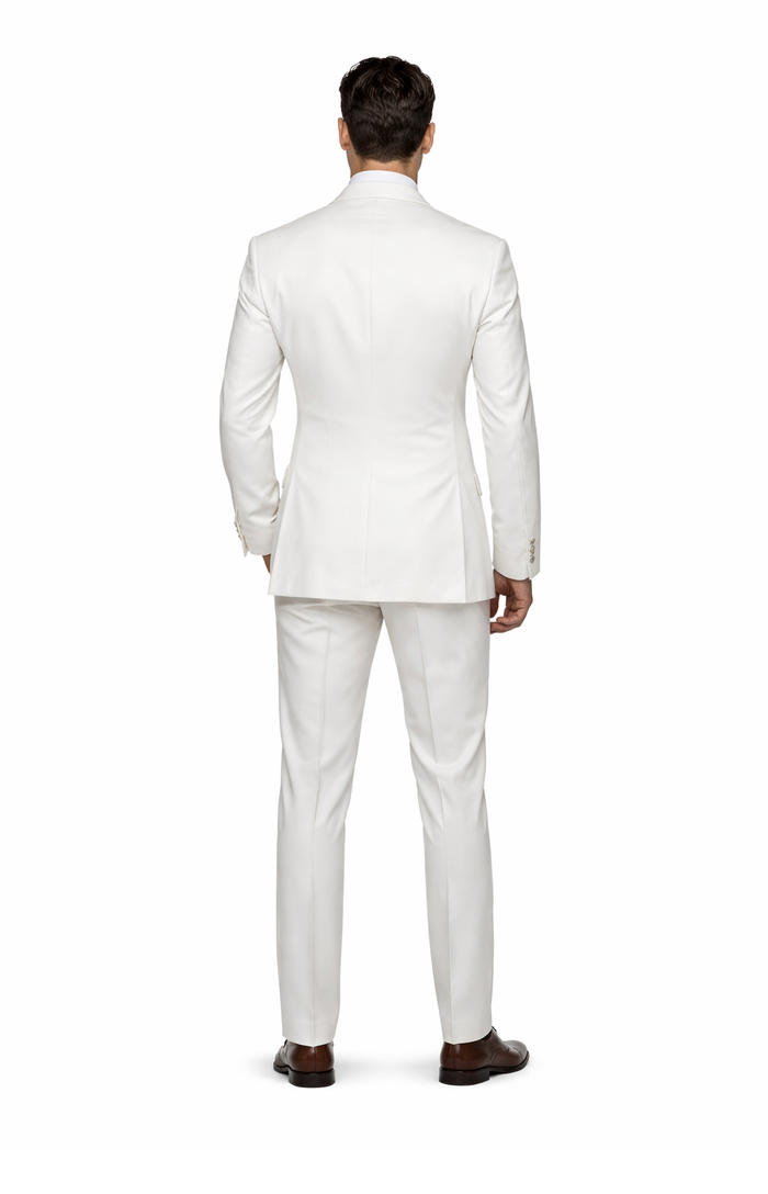 Rossi Man BOND RM1770 Slim Fit 3-Piece White Suit 1-Button Peak Lapel, Stylish Mens Formalwear