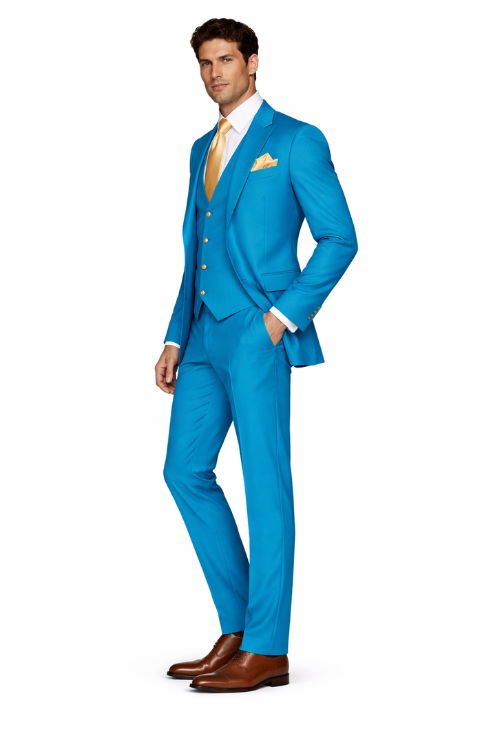 Rossi Man BOND RM1776 Slim Fit 3-Piece Suit â€“ Tailored Turquoise Blue Suit for Formal Occasions