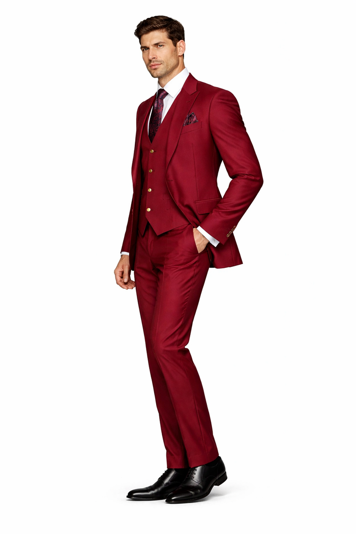Rossi Man BOND RM1777 Slim Fit 3-Piece Red Suit â€“ Modern Tailored Suit for Men