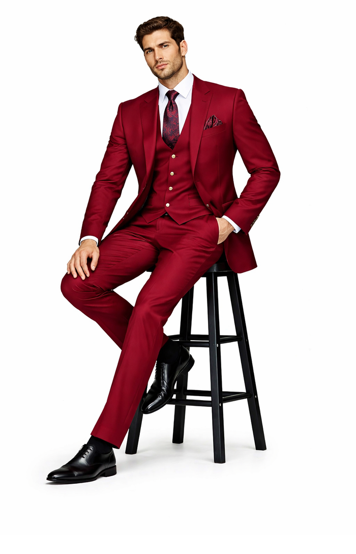 Rossi Man BOND RM1777 Slim Fit 3-Piece Red Suit â€“ Modern Tailored Suit for Men