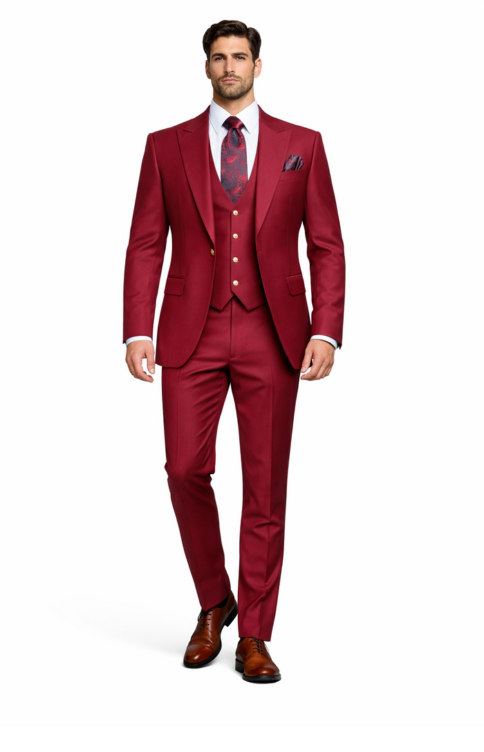 Rossi Man BOND RM1777 Slim Fit 3-Piece Red Suit â€“ Modern Tailored Suit for Men
