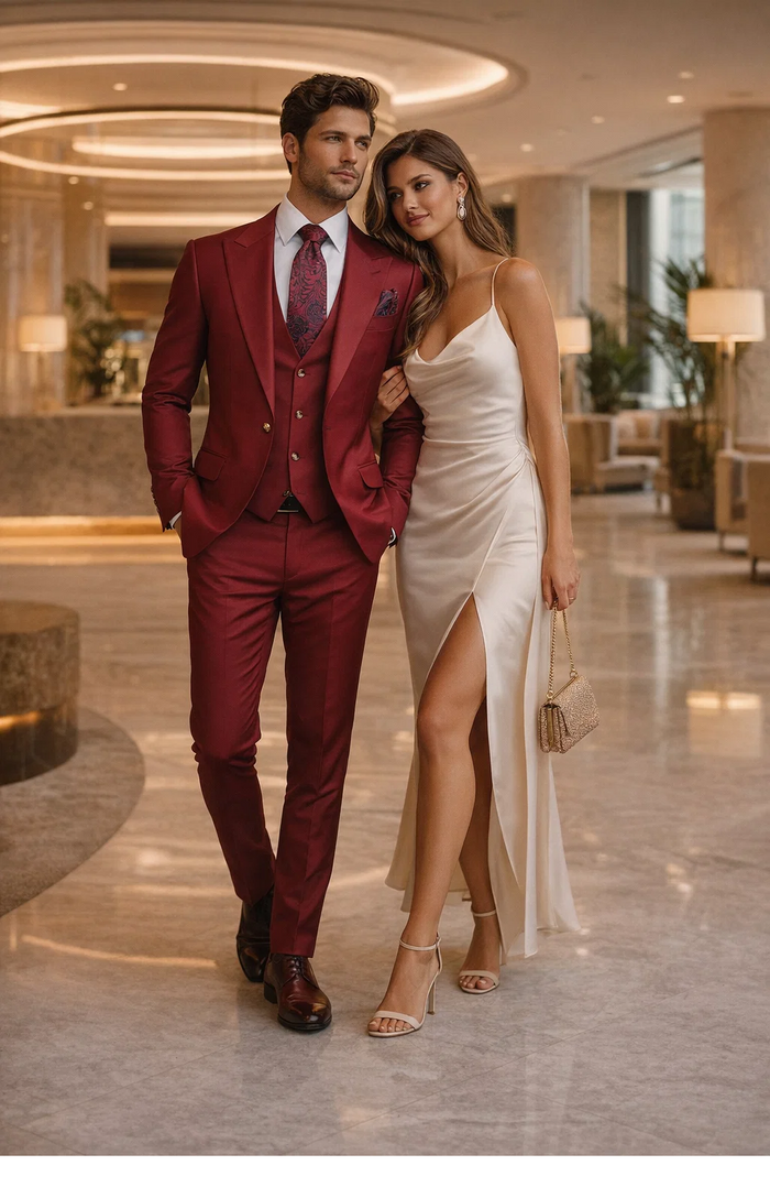 Rossi Man BOND RM1777 Slim Fit 3-Piece Red Suit â€“ Modern Tailored Suit for Men