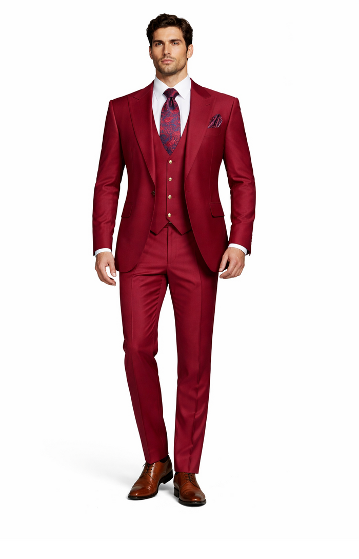 Rossi Man BOND RM1777 Slim Fit 3-Piece Red Suit â€“ Modern Tailored Suit for Men