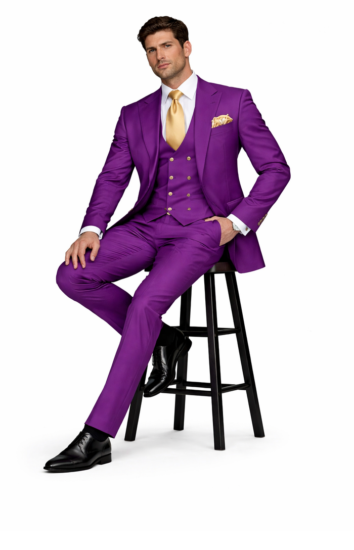 Rossi Man BOND RM1778 Slim Fit 3-Piece Purple Suit â€“ Elegant Tailored Suit for Men