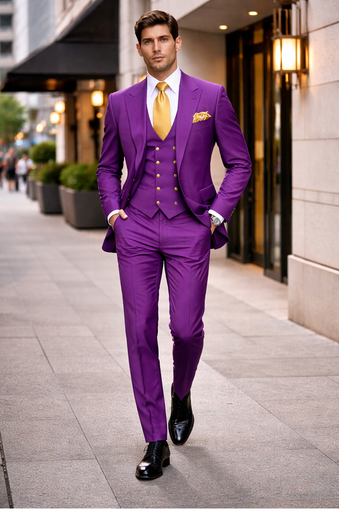 Rossi Man BOND RM1778 Slim Fit 3-Piece Purple Suit â€“ Elegant Tailored Suit for Men
