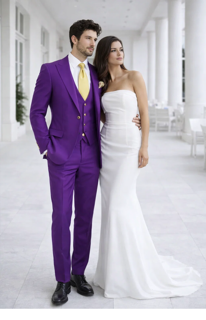 Rossi Man BOND RM1778 Slim Fit 3-Piece Purple Suit â€“ Elegant Tailored Suit for Men