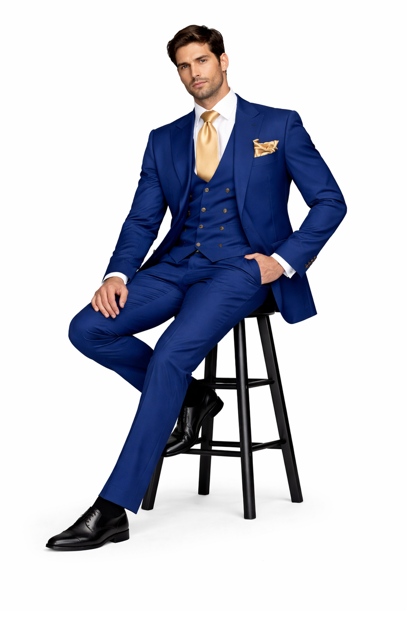 Rossi Man BOND RM1780 Slim Fit 3-Piece Suit â€“ Modern Royal Blue Suit for Men