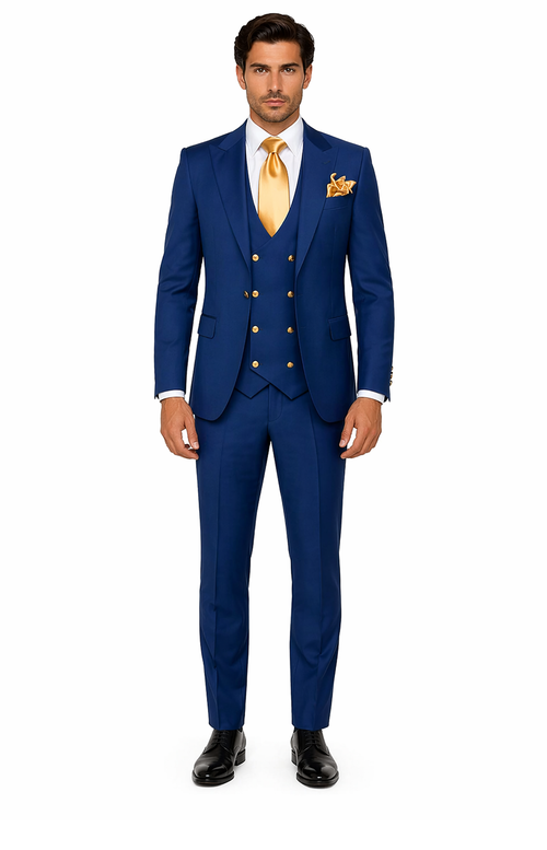 Rossi Man BOND RM1780 Slim Fit 3-Piece Suit â€“ Modern Royal Blue Suit for Men