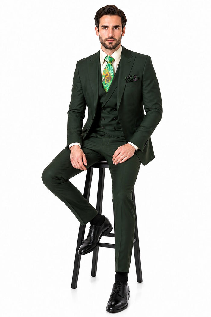 Rossi Man ELI RM117 - Classic 3-Piece Mens Suit in Hunter Green