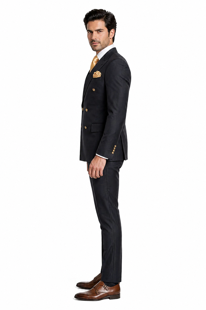 Rossi Man Double-Breasted 2-on-6 Suit â€“ Elegant Men's Formalwear with Flat Front Trousers